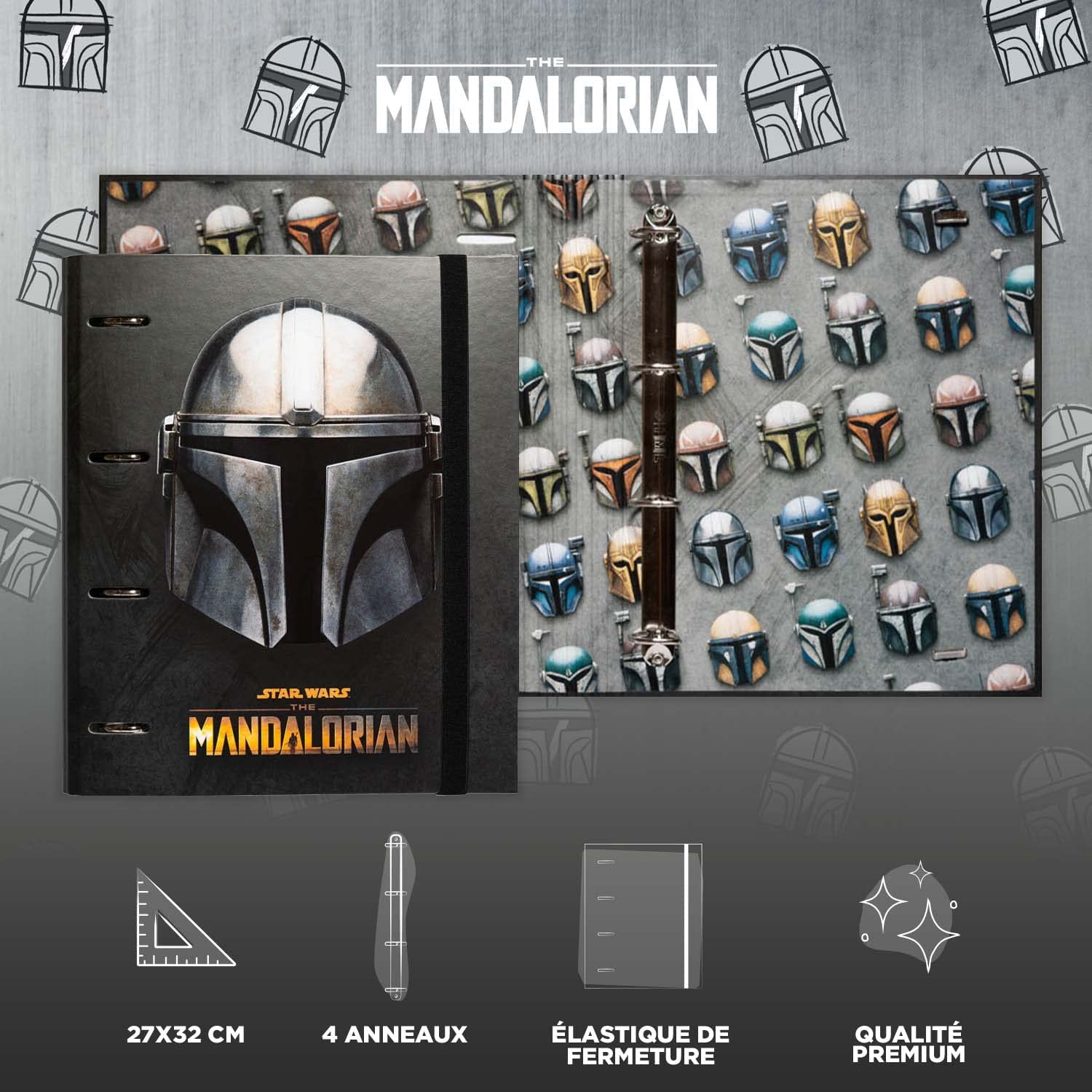Star Wars: The Mandalorian - Classeur Premium à 4 anneaux avec élastique - flash vidéo