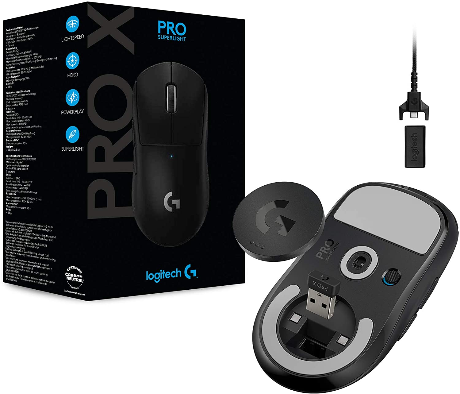 Logitech Souris de jeu sans fil Lightspeed G Pro X Superlight pour PC, Mac et Mobile (Android) - flash vidéo