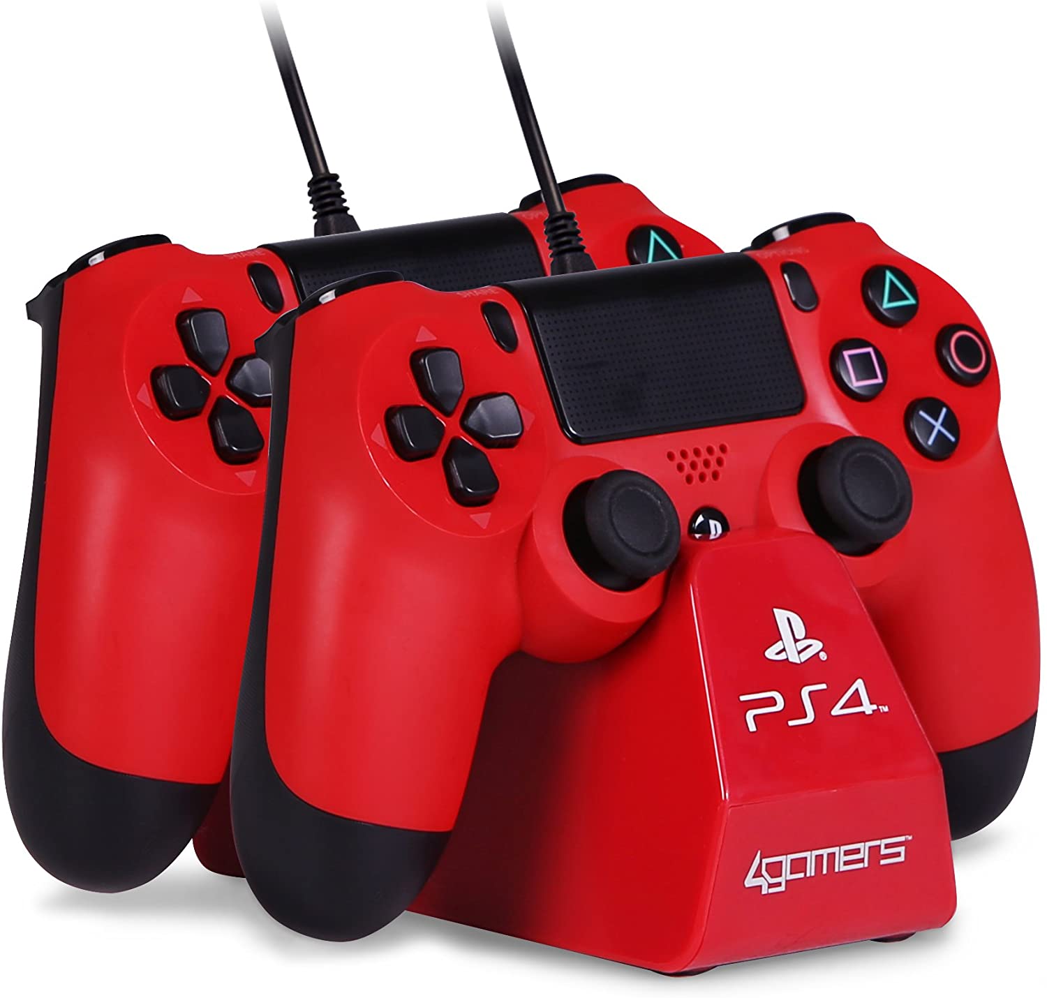 4Gamers - PS4 Licensed Twin Play and Charge Cables with Desktop Stand Red - flash vidéo