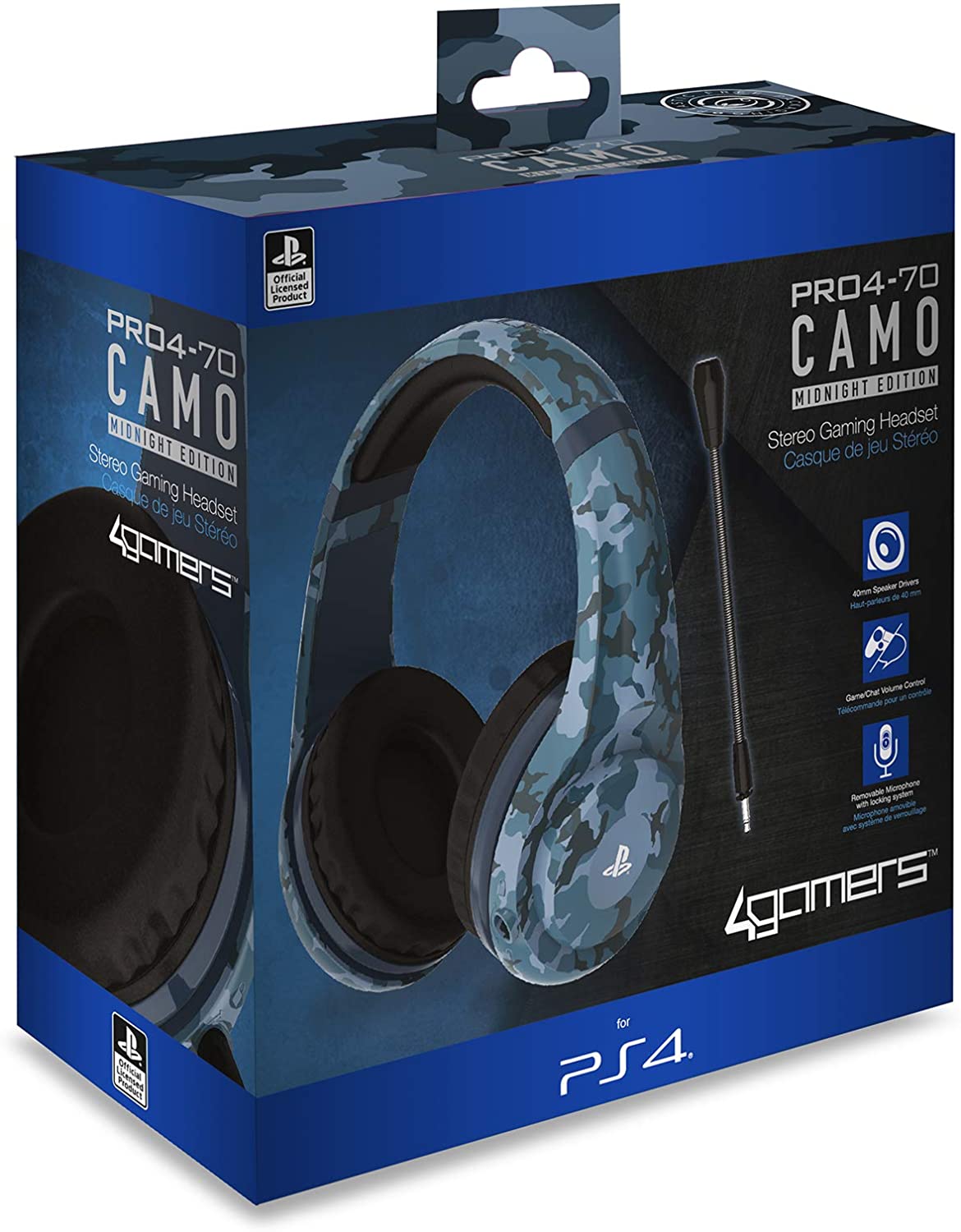 4Gamers - Casque de jeu stéréo filaire PRO 4-70 Camouflage de Nuit pour PS5 et PS4