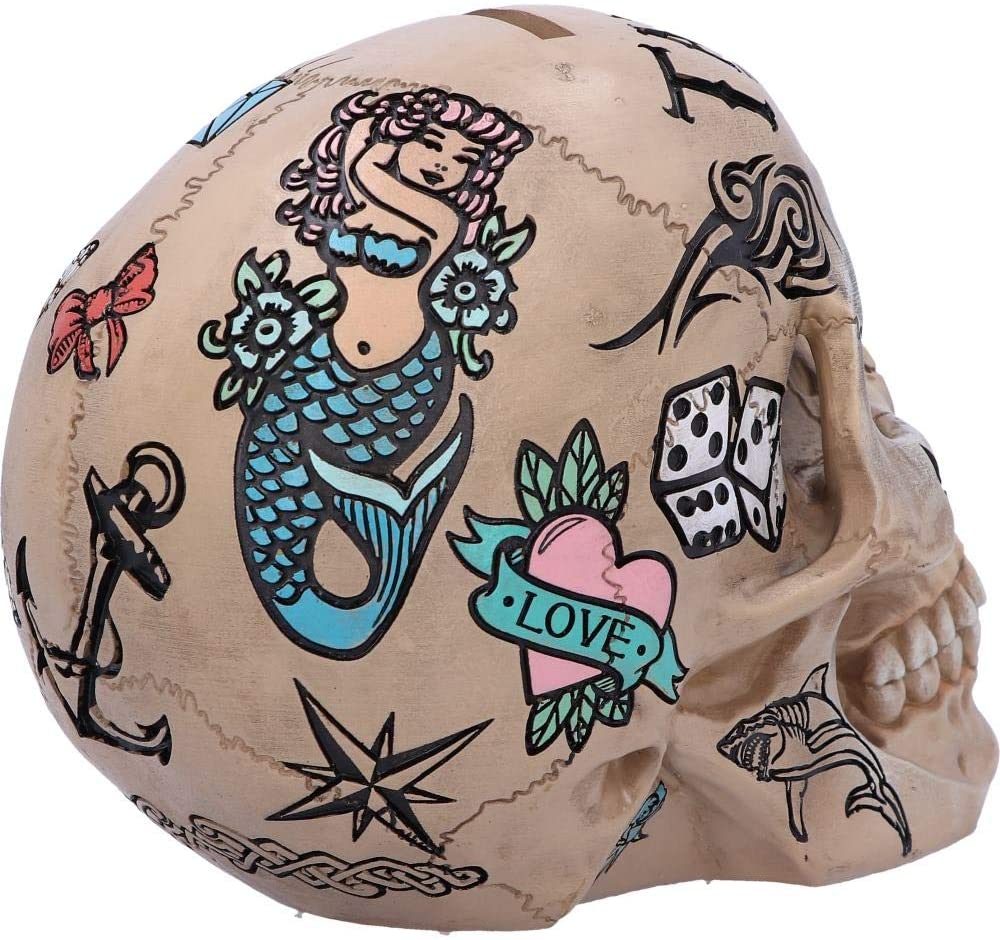 Tattoo Fund - Crâne couleur os naturel avec tatouages tribaux traditionnels - flash vidéo