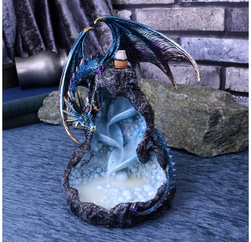 Dragons Intrigue - Brûleur d'encens à reflux Dragon métallique 21.5cm - flash vidéo