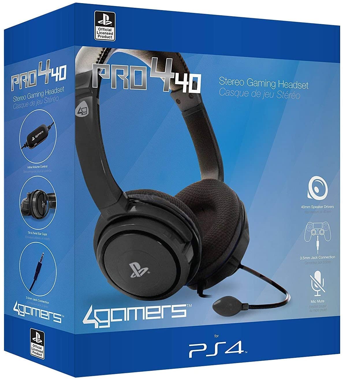 § 4Gamers - PRO 4-40 PS4 Licensed Wired Stereo Gaming Headset Black