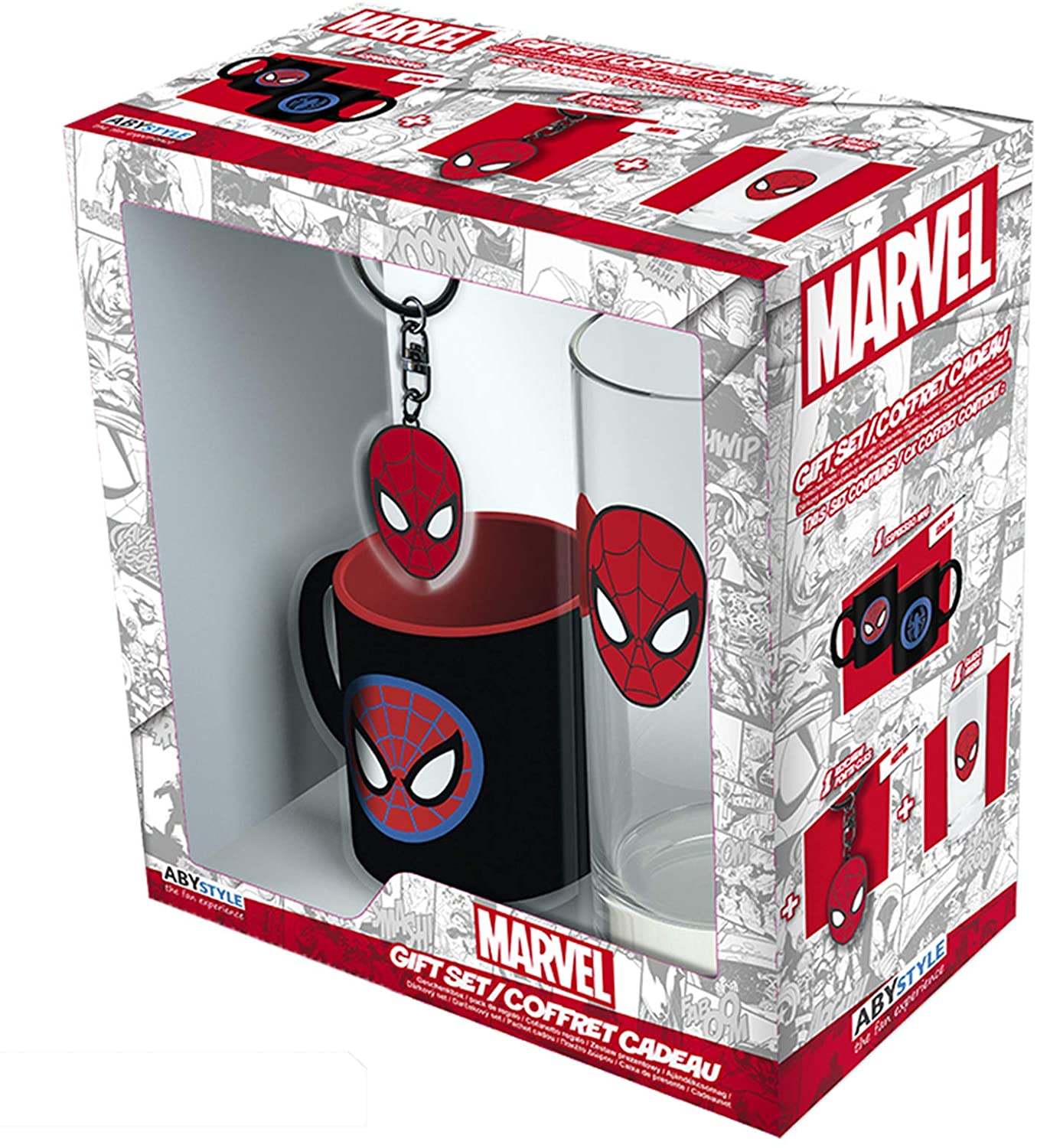 § Marvel - Coffret Cadeau + Verre + Porte-Clefs + Mini Mug Spider-Man