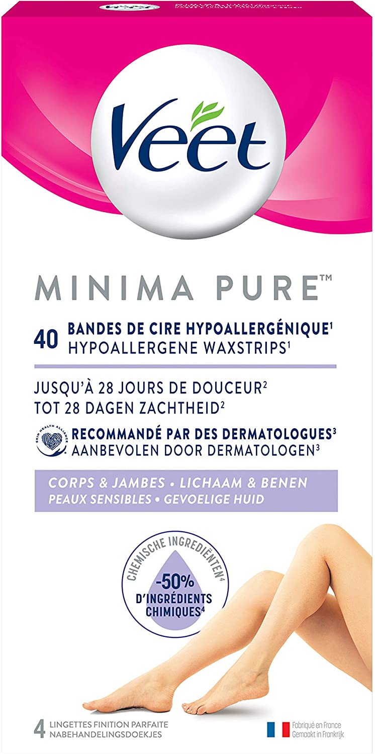 Veet MINIMA Bandes de Cire Froide Jambes Hypoallergenique 40 strips - flash vidéo