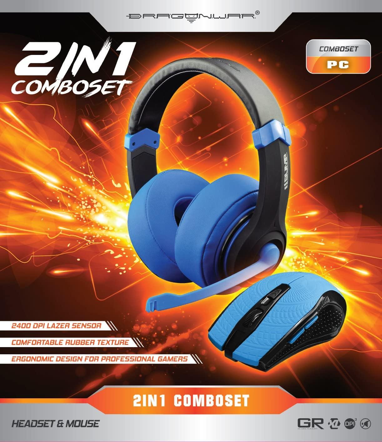 Dragonwar Comboset 2 en 1 Combo Set Edition Blue  Stereo Gaming Headset  Souris Gaming (PC) - flash vidéo