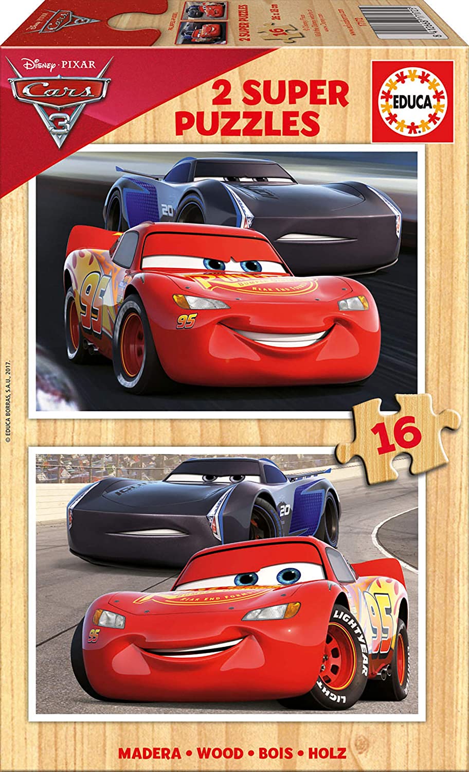 Educa 17172 Puzzle Kids 2x16pcsDisney Cars 3 Wooden - flash vidéo