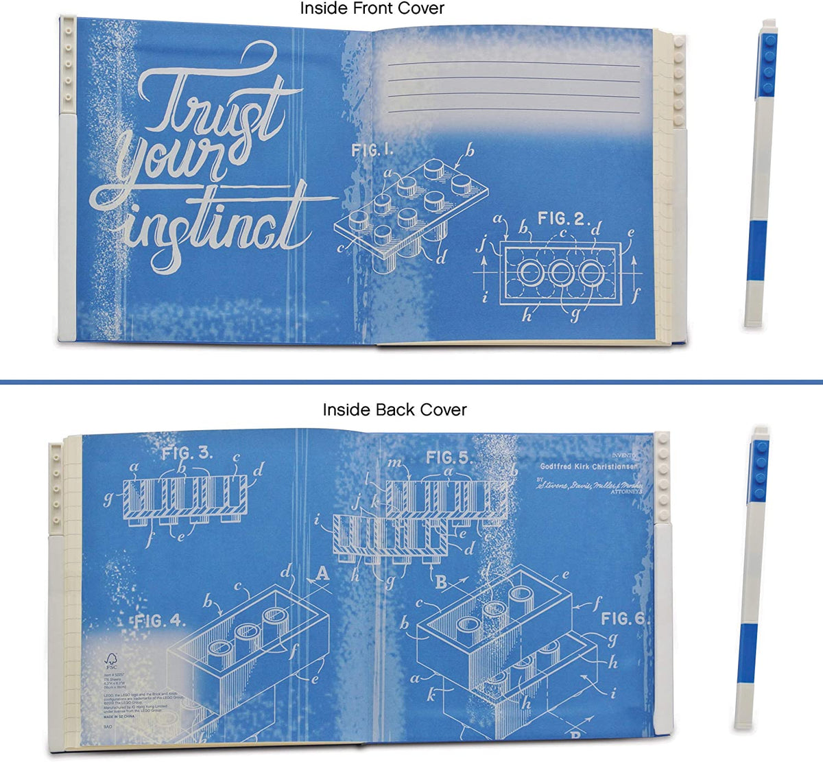Cahier verrouillable Lego avec stylo gel - Bleu