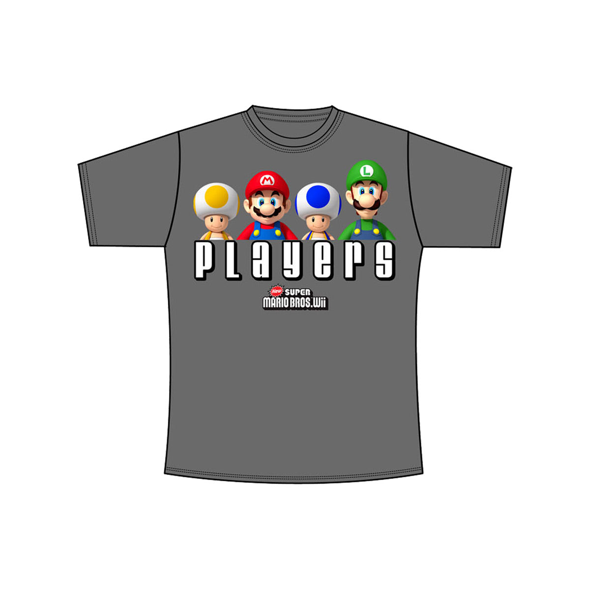 Nintendo - Charcoal New Super Mario Bros. Wii Players T-shirt - XL