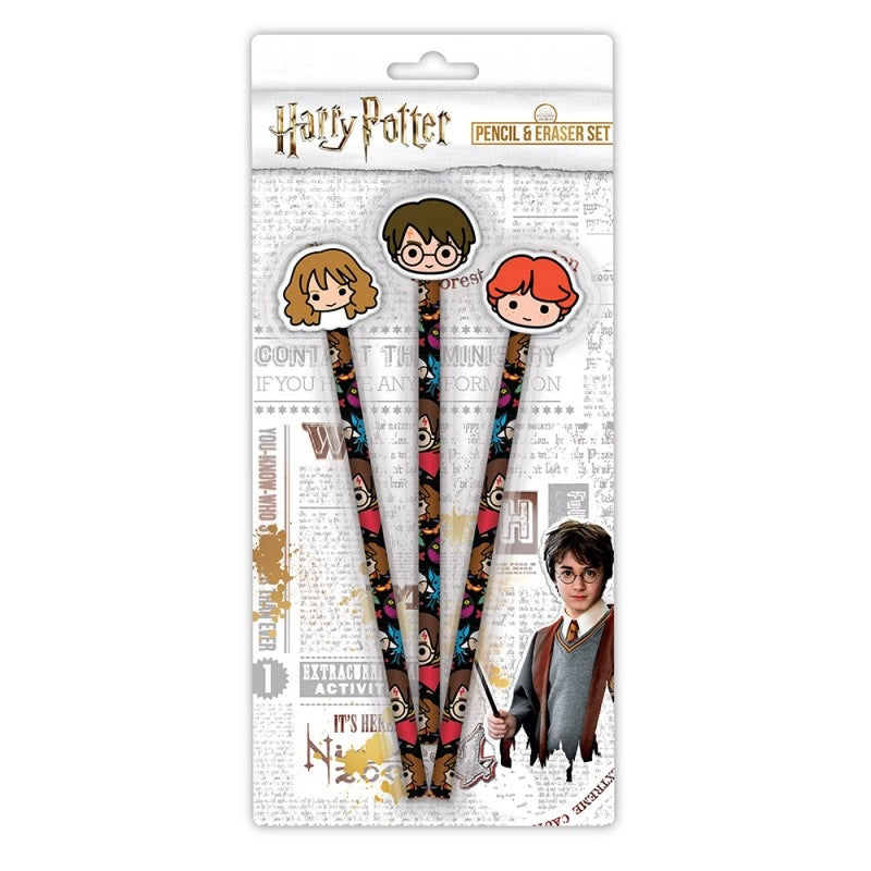 Harry Potter - Ensemble de 3 crayons et gommes Chibi