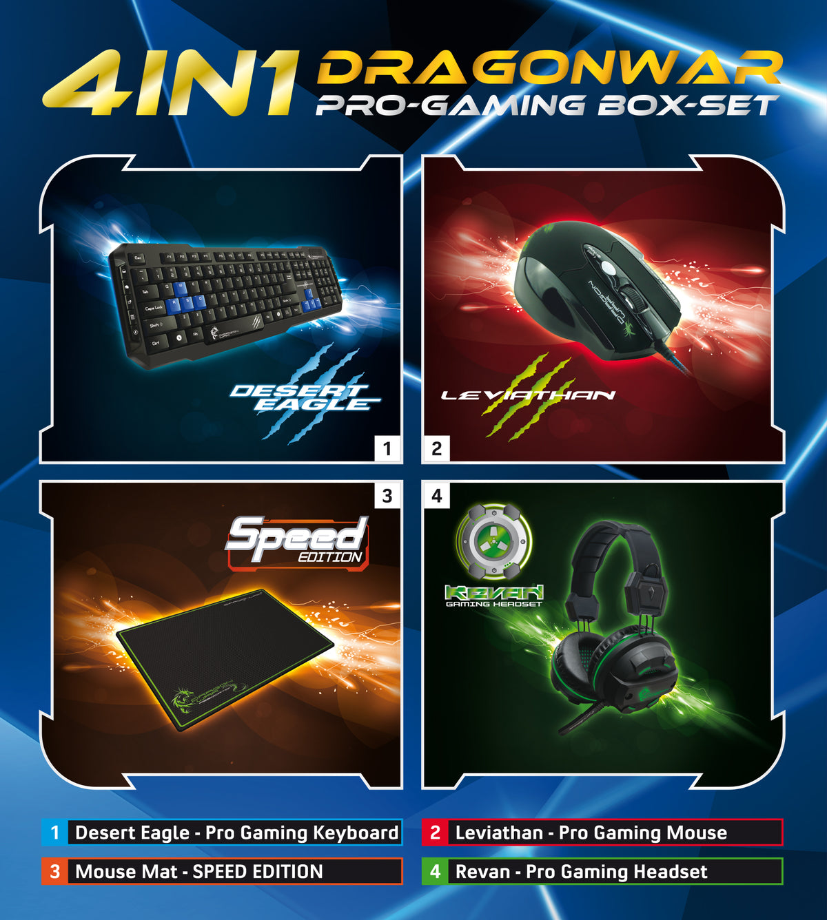 Dragonwar 4 in 1 Pro Gaming Box Set Qwerty
