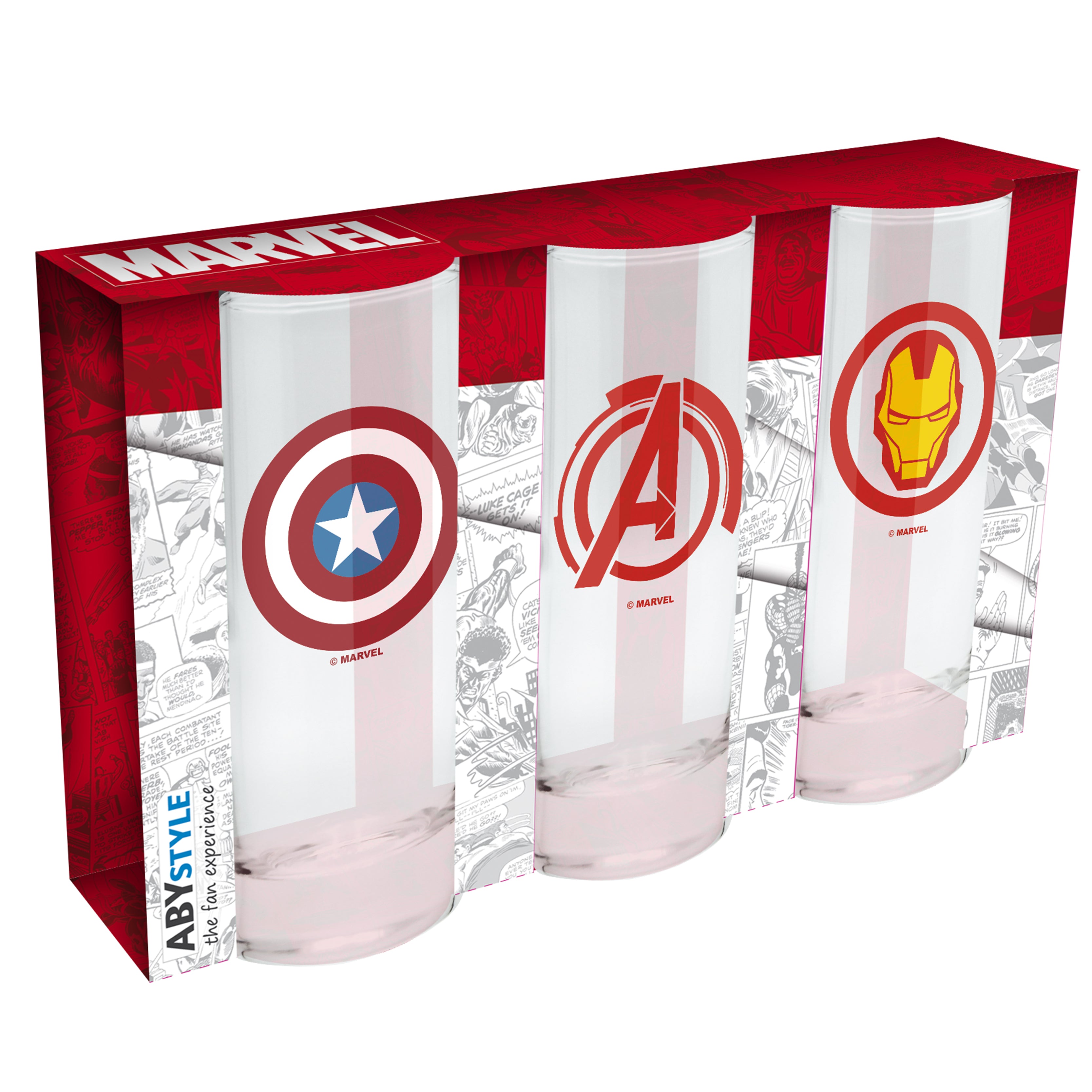 § Marvel - Set of 3 Glasses (Avengers, Captain America & Iron Man Logo)