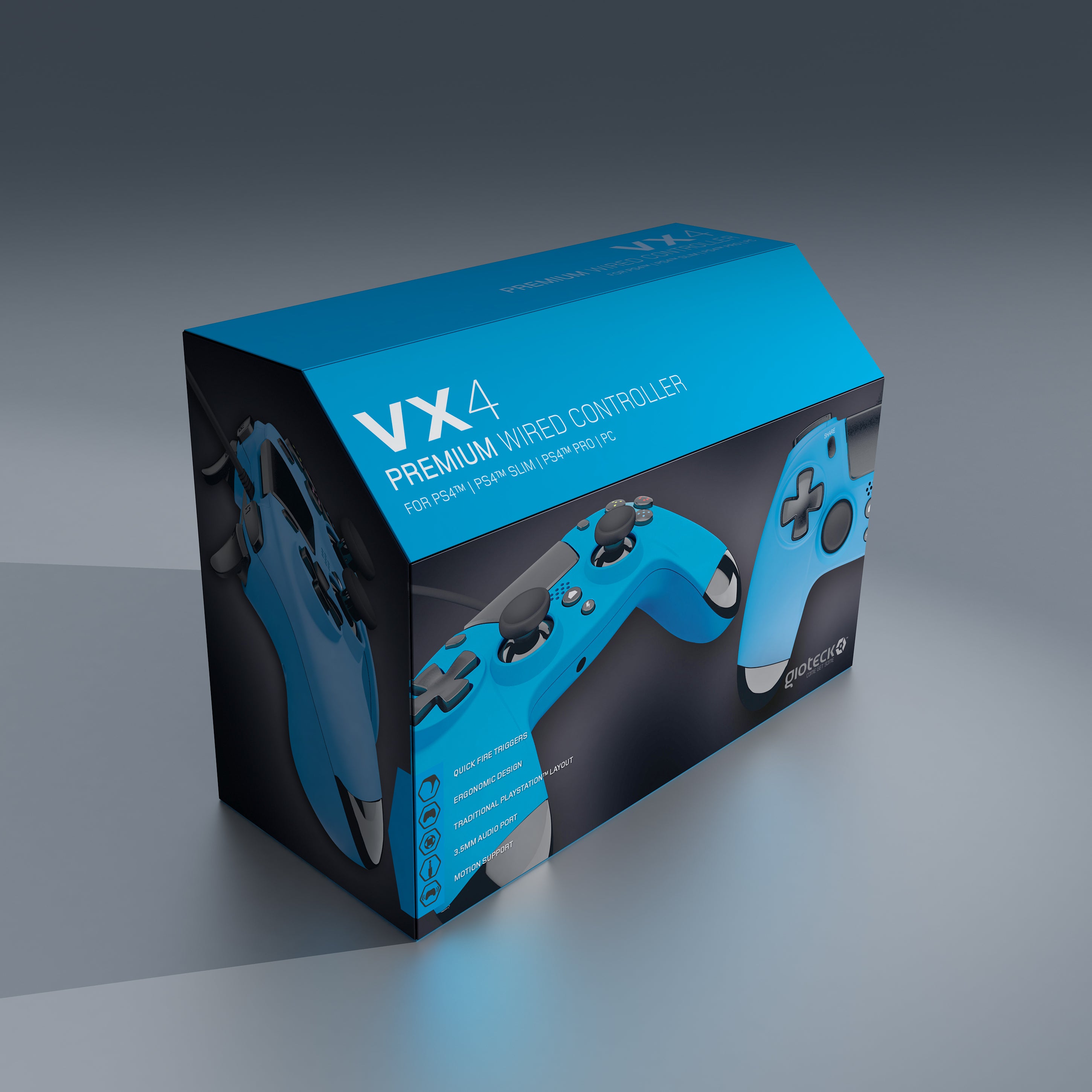 Gioteck - Manette filaire premium avec port mini-jack VX4 Bleu pour PS4 et PC