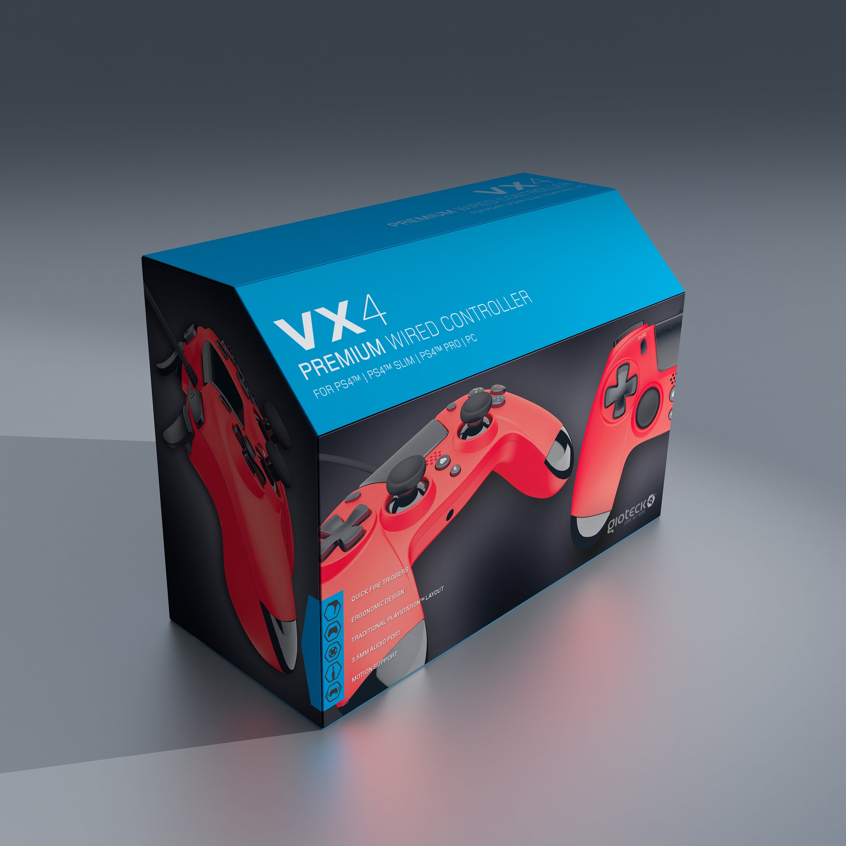 Gioteck - Manette filaire premium avec port mini-jack VX4 Rouge pour PS4 et PC