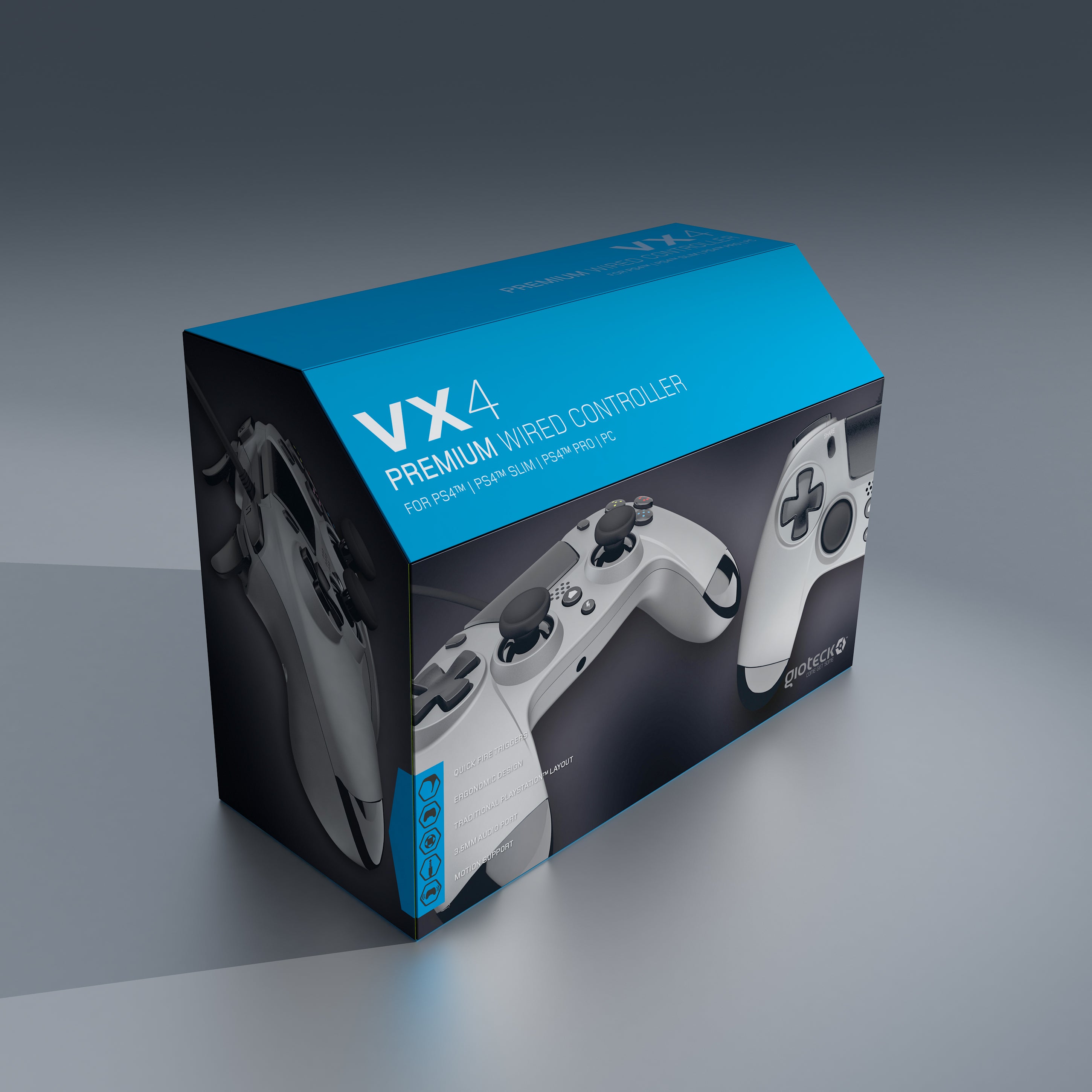 Gioteck - Manette filaire premium avec port mini-jack VX4 Gris Titane pour PS4 et PC