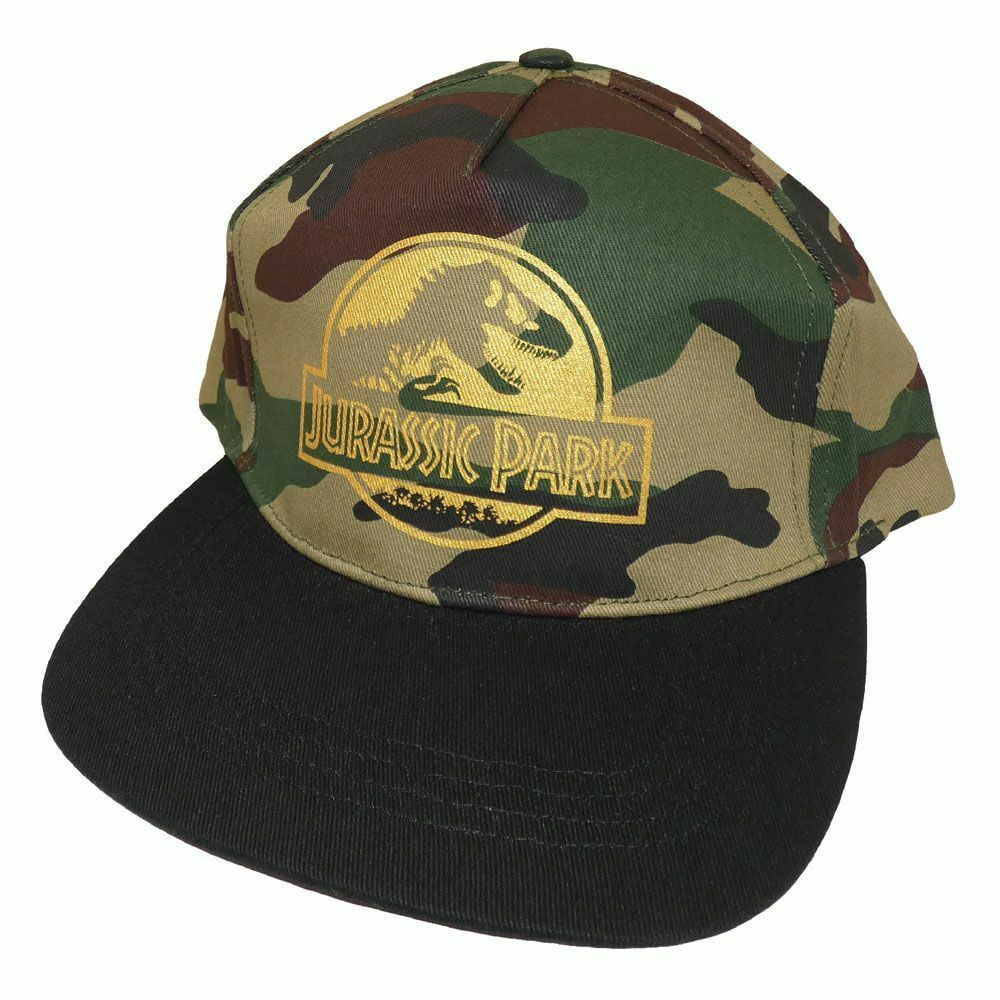 Jurassic Park - Casquette Snapback Noire et Camouflage Logo Doré