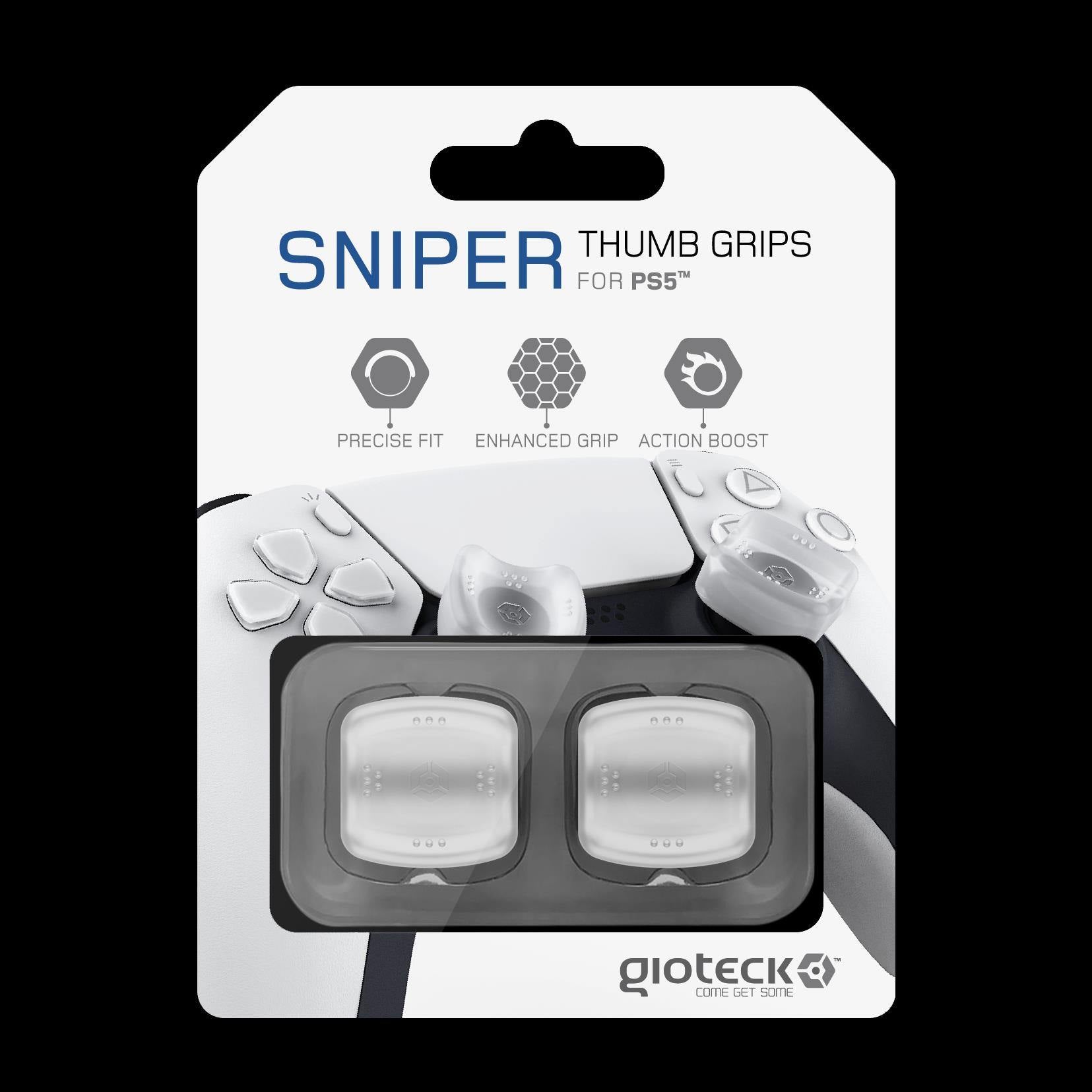 Gioteck - Reposes Pouce (Thumb Grips) Sniper Blanc translucide pour PS5 - flash vidéo