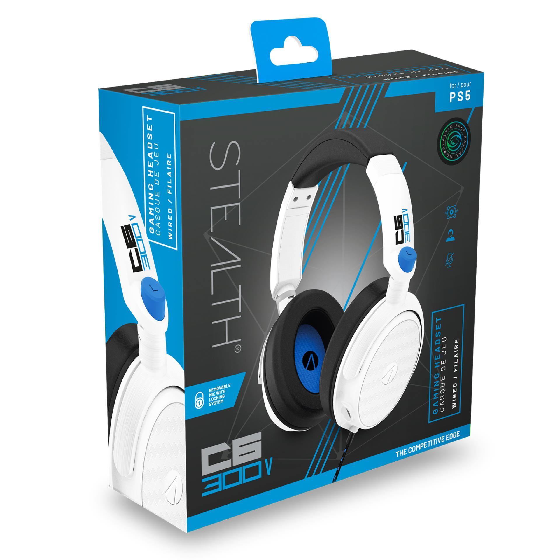 Stealth - Casque de jeu stéréo filaire C6-300V Blanc et Bleu pour PS5 - flash vidéo