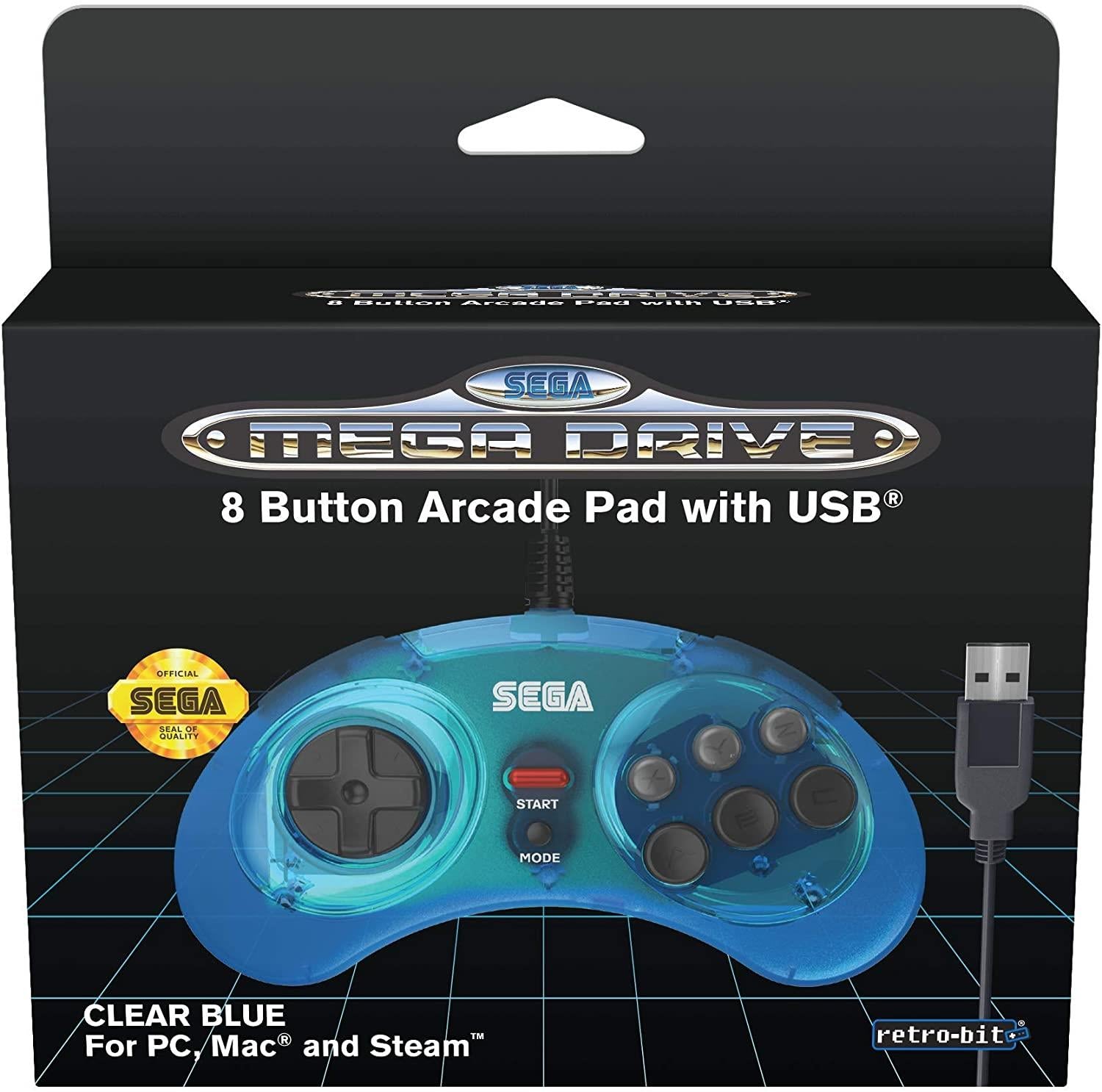 Retrobit - Manette officielle filaire 8 boutons SEGA Mega Drive Mini Bleue - flash vidéo