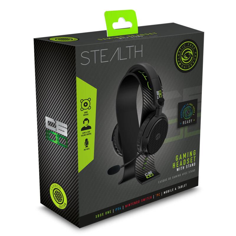 Stealth - Casque de jeu filaire C6-100 Noir et Vert avec support de casque Carbon pour PS4, Xbox One, Switch, PC et Mobile - flash vidéo