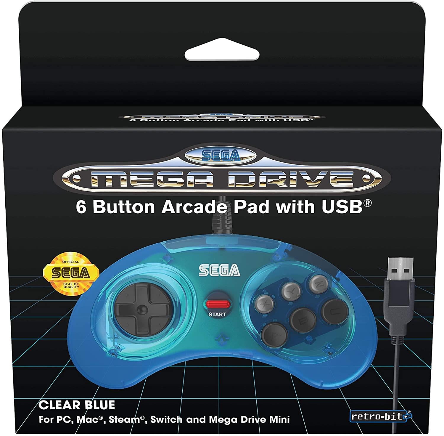 Retrobit - Manette officielle filaire 6 boutons SEGA Mega Drive Mini Bleue - flash vidéo