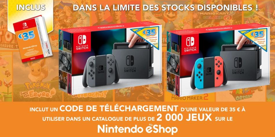 Nintendo Switch with Joy-Con Pair Neon Red & Blue + E-Shop Card 35€ - flash vidéo