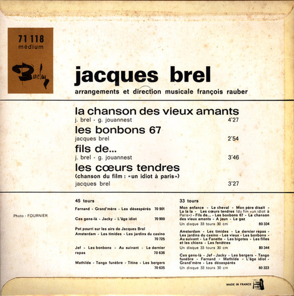Jacques Brel – La Chanson Des Vieux Amants [Vinyle 45Tours]