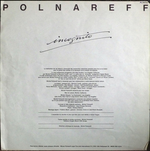 Polnareff –Incognito [Vinyle 33Tours]