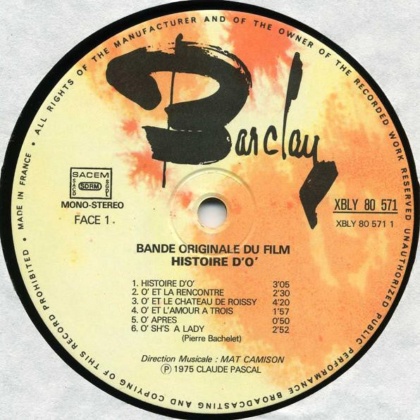 Pierre Bachelet –Histoire D'O - Bande Originale Du Film [Vinyle 33Tours]