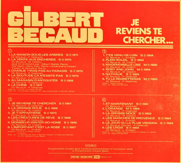 Gilbert Bécaud –Je Reviens Te Chercher... [Vinyle 33Tours]