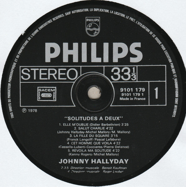 Johnny Hallyday –Solitudes À Deux [Vinyle 33Tours] - flash vidéo