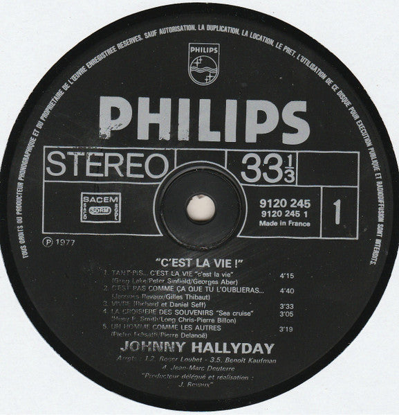 Johnny Hallyday – C'est La Vie [Vinyle 33Tours] - flash vidéo