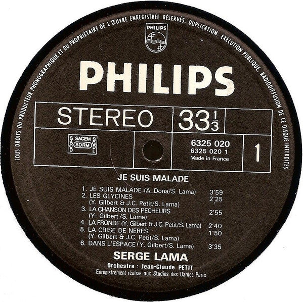 Serge Lama –Je Suis Malade [Vinyle 33Tours] - flash vidéo