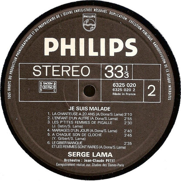 Serge Lama –Je Suis Malade [Vinyle 33Tours]