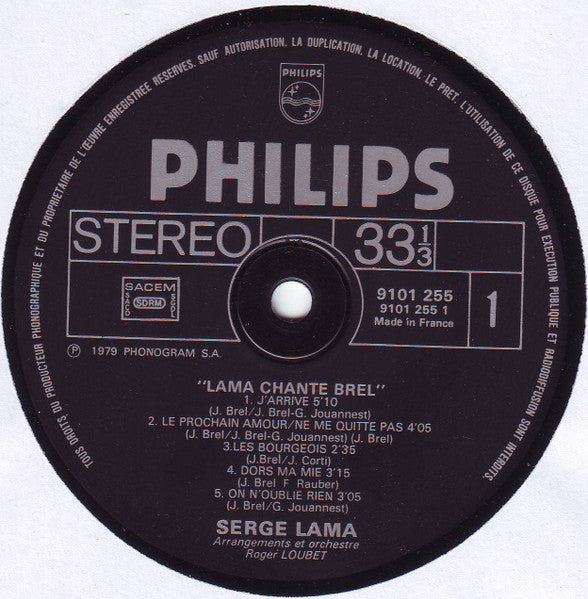 Serge Lama –Lama Chante Brel [Vinyle 33Tours] - flash vidéo