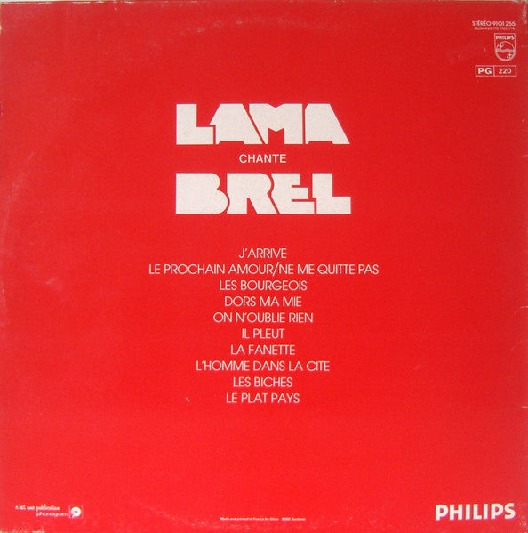 Serge Lama –Lama Chante Brel [Vinyle 33Tours] - flash vidéo