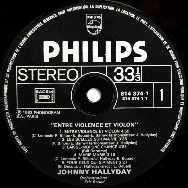 Johnny Hallyday –Entre violence et violon [Vinyle 33Tours]