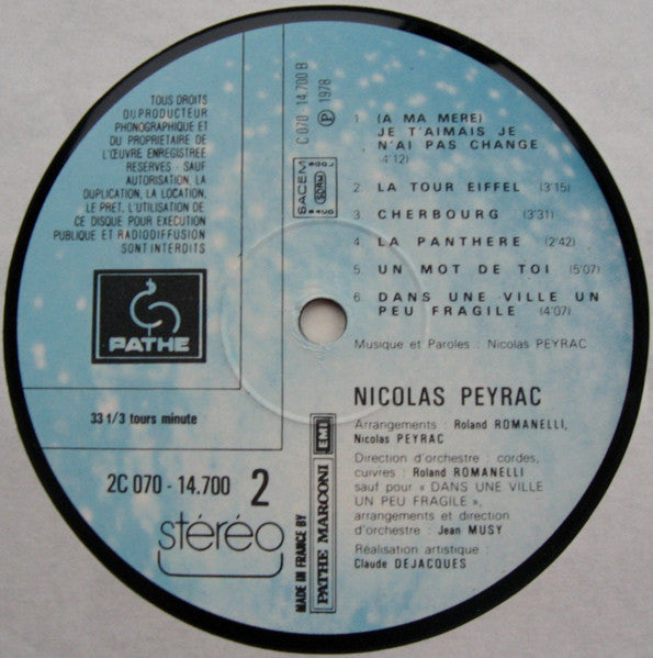 Nicolas Peyrac – Je T'aimais, Je N'ai Pas Changé [Vinyle 33Tours] - flash vidéo