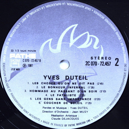 Yves Duteil – Yves Duteil [Vinyle 33Tours] - flash vidéo