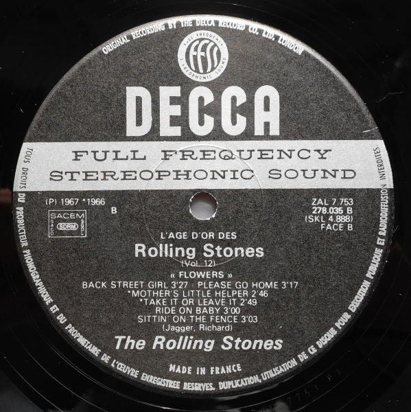The Rolling Stones –«L'âge D'or» Des Rolling Stones - Vol 12 Fleurs [Vinyle 33Tours]