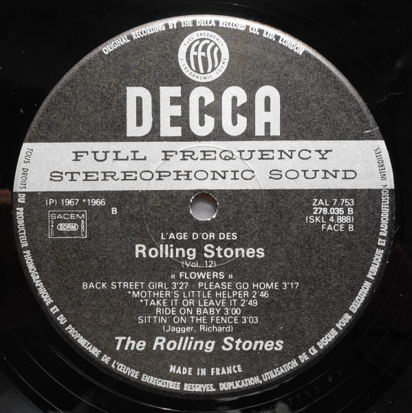 The Rolling Stones –«L'âge D'or» Des Rolling Stones - Vol 12 Fleurs [Vinyle 33Tours] - flash vidéo