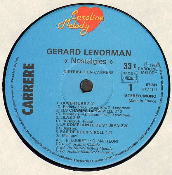 Gérard Lenorman –Nostalgies [Vinyle 33Tours] - flash vidéo