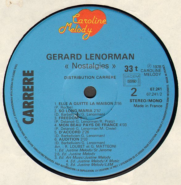 Gérard Lenorman –Nostalgies [Vinyle 33Tours] - flash vidéo