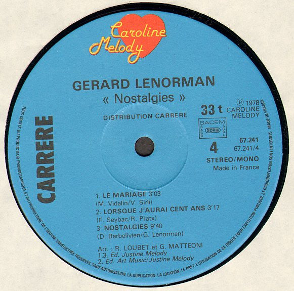 Gérard Lenorman –Nostalgies [Vinyle 33Tours] - flash vidéo