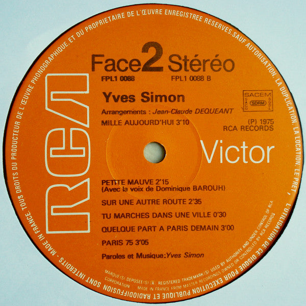 Yves Simon –Raconte Toi [Vinyle 33Tours] - flash vidéo