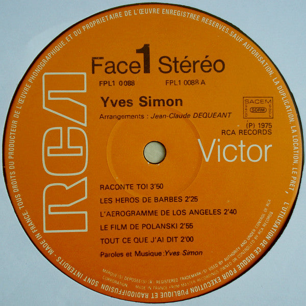 Yves Simon –Raconte Toi [Vinyle 33Tours] - flash vidéo