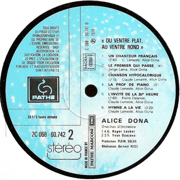 Alice Dona –Du Ventre Plat, Au Ventre Rond. [Vinyle 33Tours] - flash vidéo