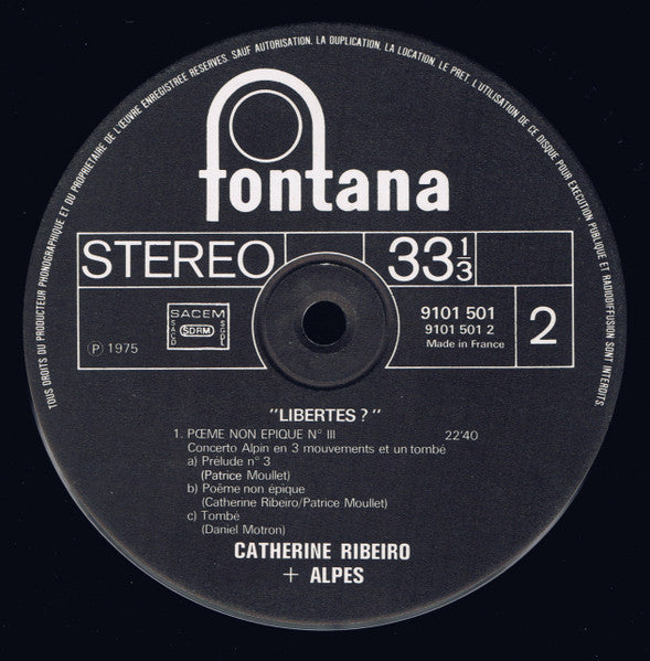 Catherine Ribeiro + Alpes –(Libertés ?) [Vinyle 33Tours] - flash vidéo