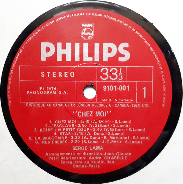 Serge Lama –Chez Moi [Vinyle 33Tours] - flash vidéo