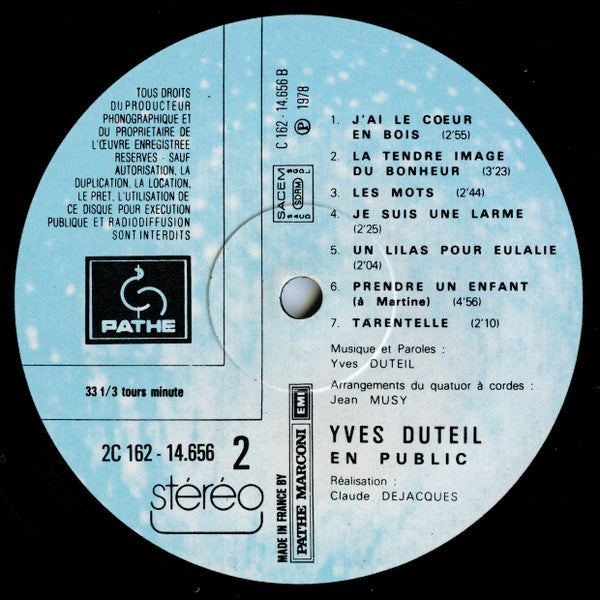 Yves Duteil – En Public [Vinyle 33Tours] - flash vidéo